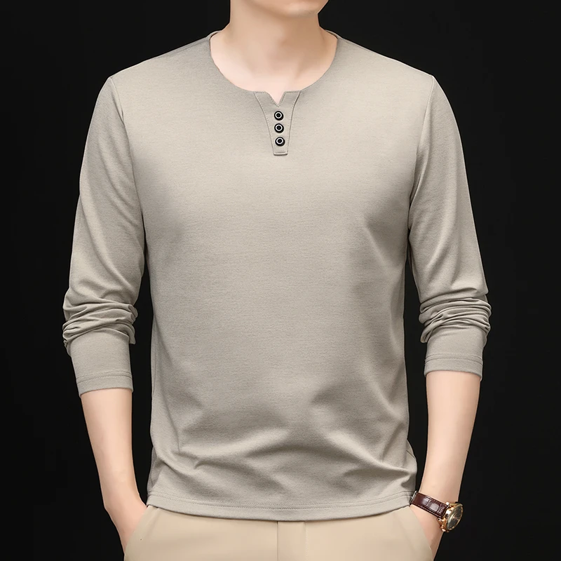 【秋季新款】男士中国风春秋V领打底卫衣时尚百搭纯色长袖休闲男装