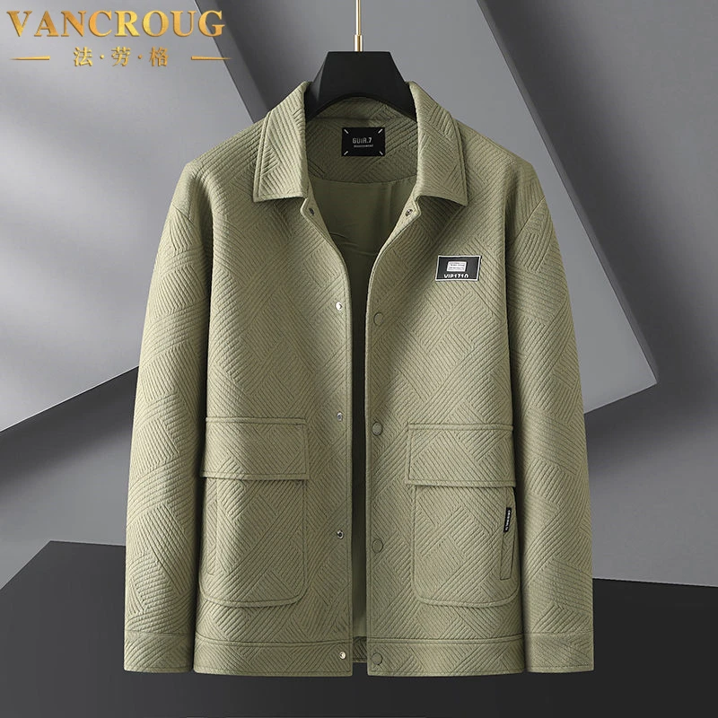 VANCROUG/法劳格夹克男士秋冬新款商务时尚宽松休闲大码翻领外套