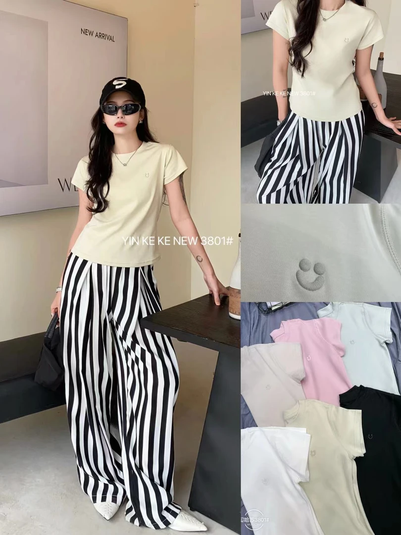 3801刺绣笑脸T恤修身款