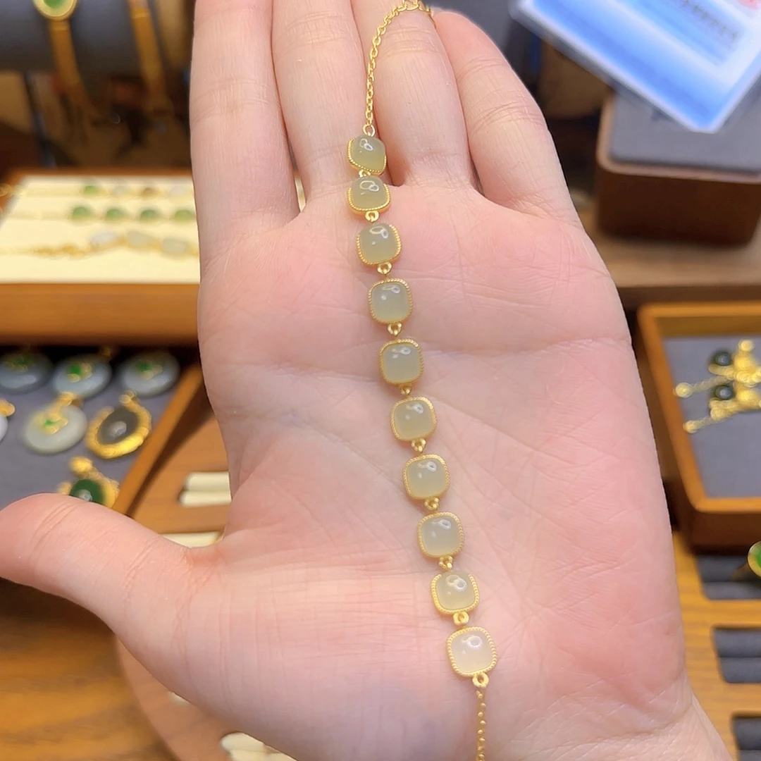 和田玉手链银S925镀金镶嵌多样性发货