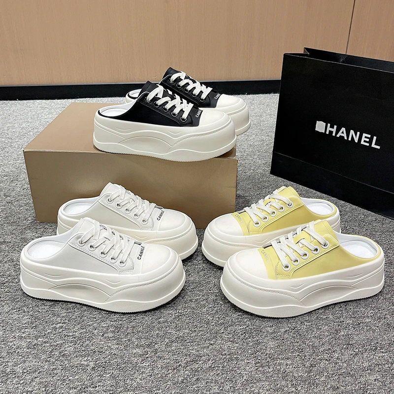 时尚一脚蹬百搭厚底增高7板鞋踩S感春季半托丑萌女鞋