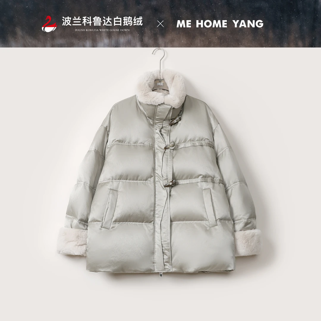 ME【波兰进口科鲁达琥珀银灰一手长】95白鹅绒兔毛领羽绒服MEQA4446