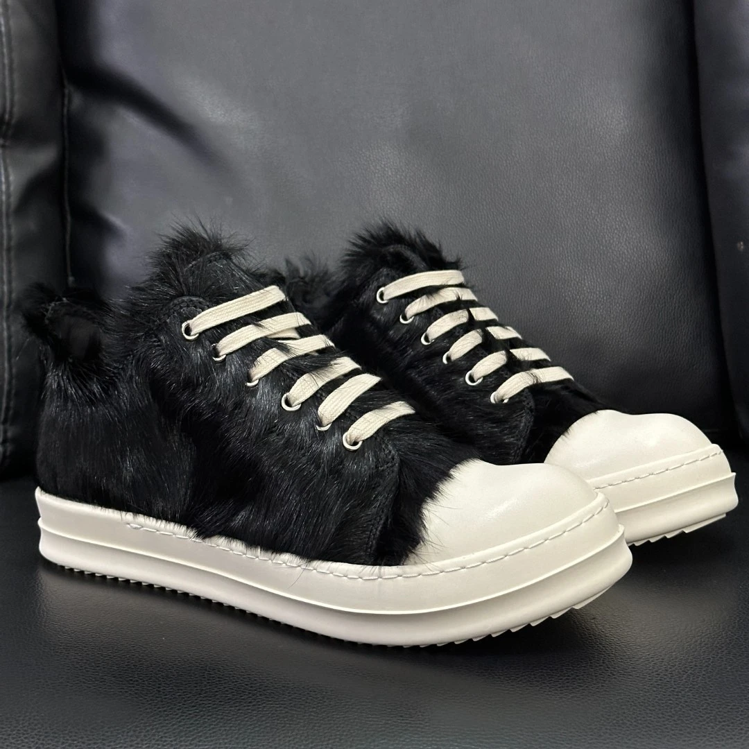 ro低帮鞋黑色主线马毛系带时尚单鞋男欧美暗黑风小众百搭情侣潮鞋