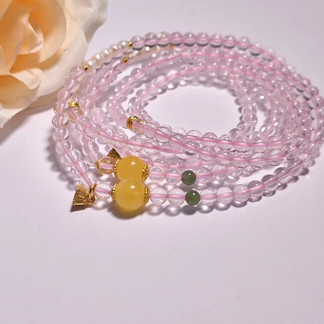 【书记甄选】天然原创粉水晶三圈手链 多样性发一件 约4mm JC5443