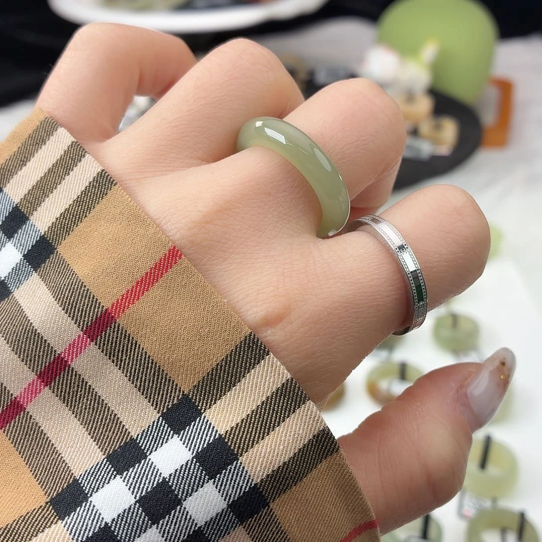 和田玉（糖玉）未镶嵌戒指S61晴水圆条18.4