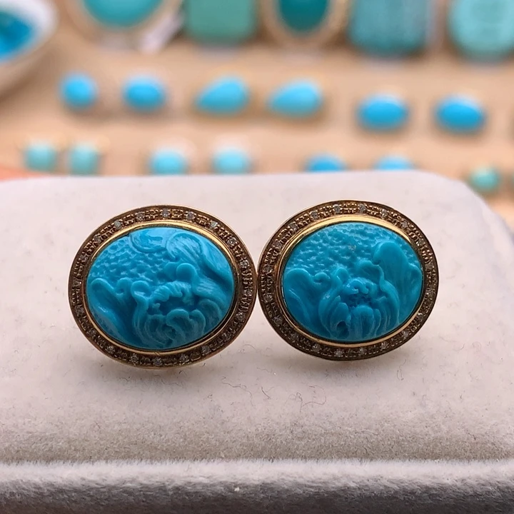 绿松石18K金镶嵌珠宝奇石