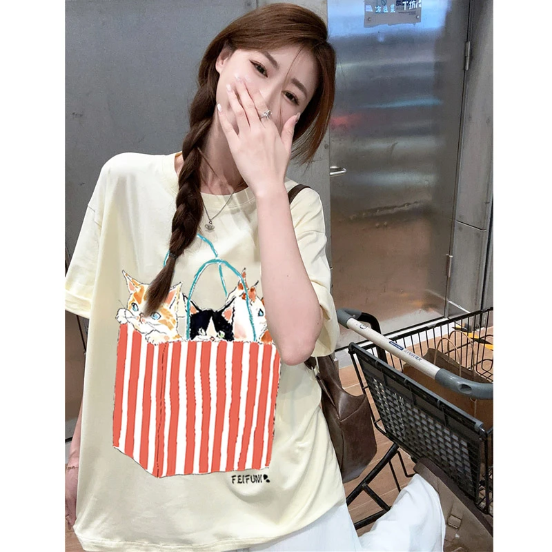 卡通100%纯棉胖MM短袖2-300斤大码女装潮牌上衣百搭洋气潮圆领T恤