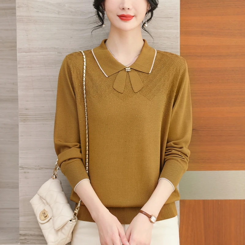 娃娃领上衣女春装薄款针织衫宽松显瘦遮肉春秋大码洋气上衣打底衫