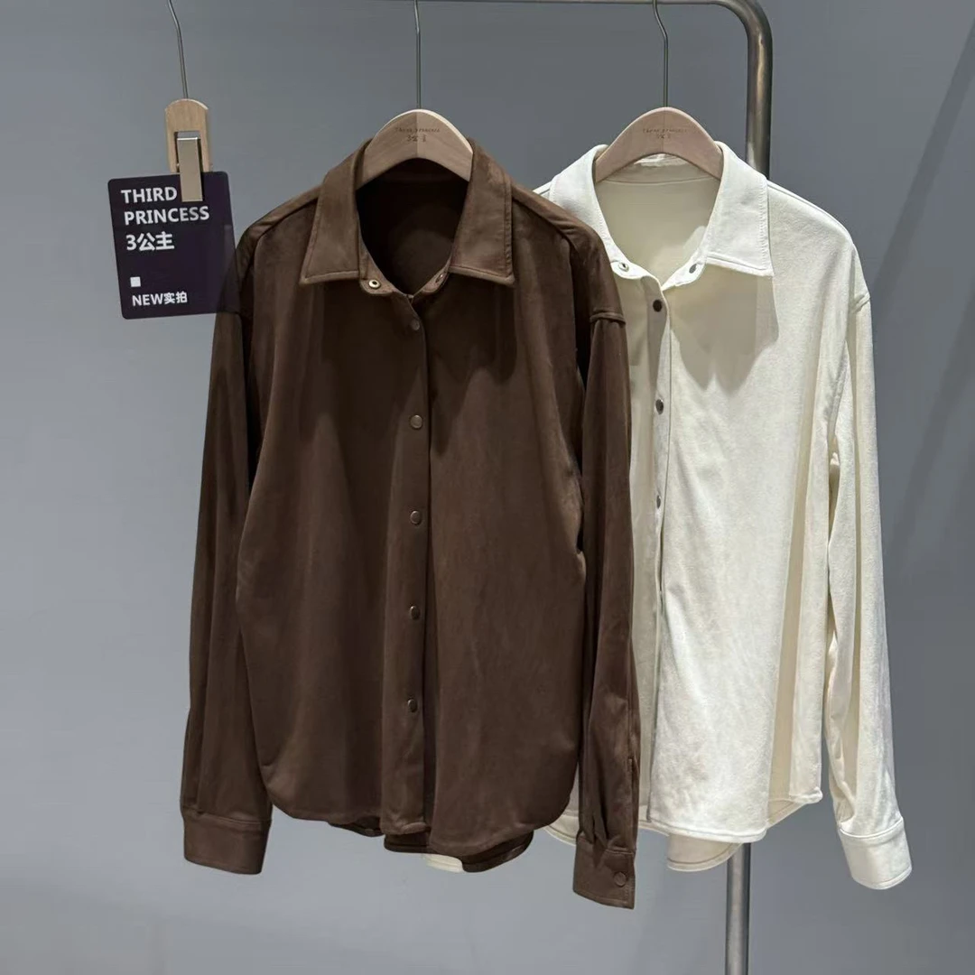 3公主 绒感衬衫 高级哑光宽松显瘦休闲百搭时尚秋冬新款上衣女装