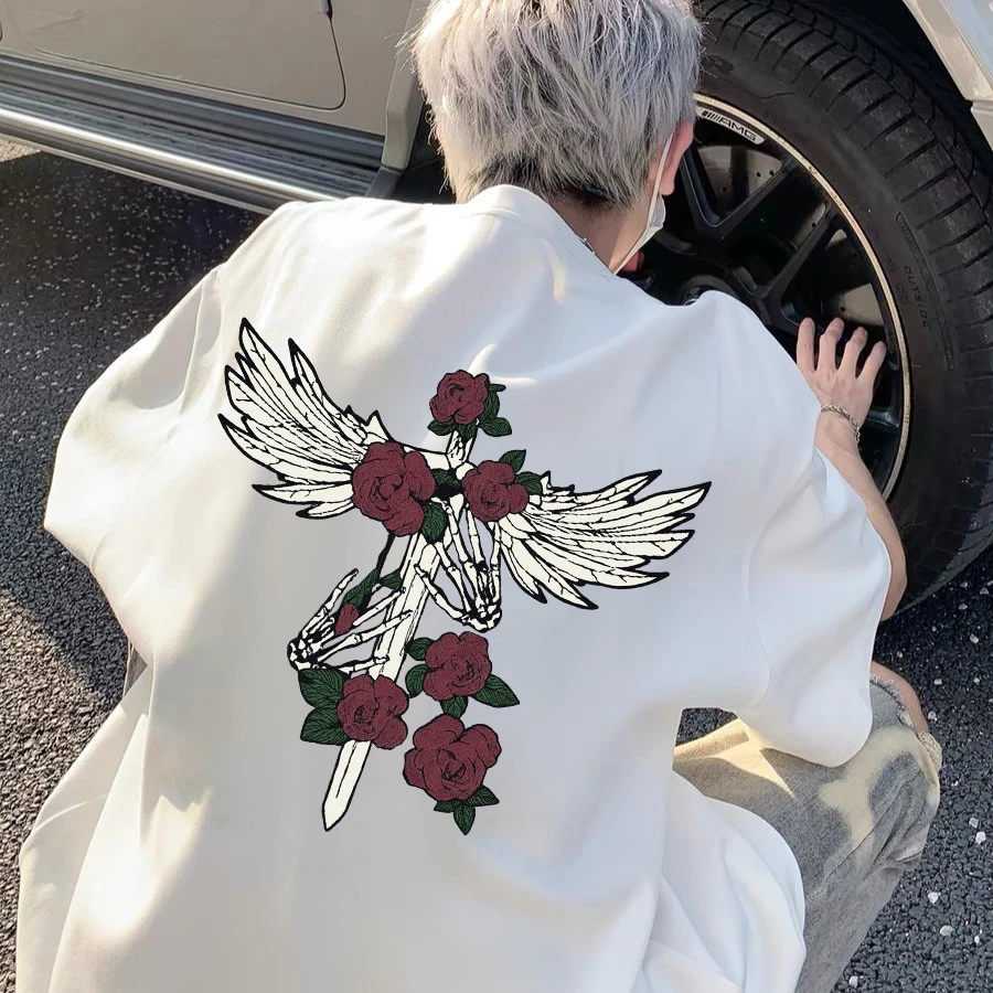 100%纯棉重磅短袖t恤夏男装流行创意设计印花宽松半袖男女同款RT9