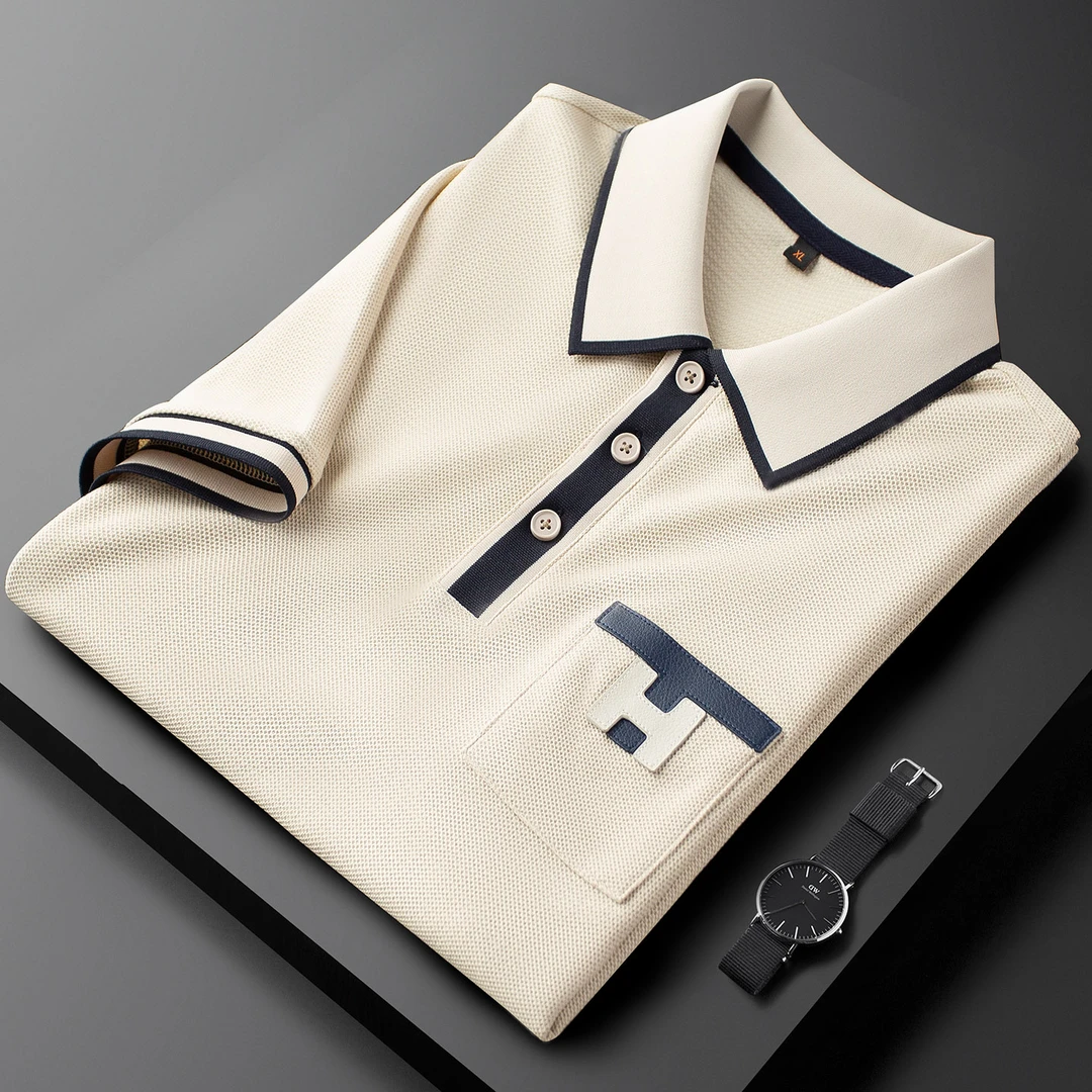 轻奢夏季薄款粗珠地棉面料polo衫男短袖修身商务休闲保罗t恤男士