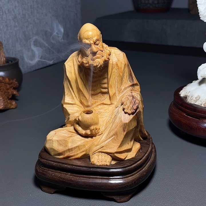 不***.柏木（崖柏）达摩香炉摆件