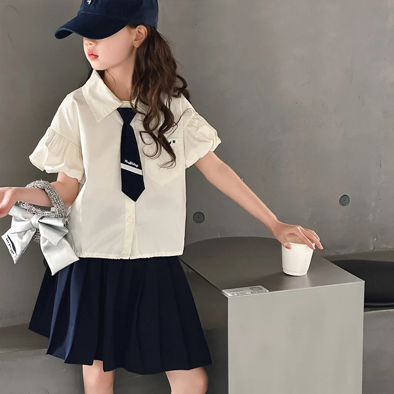 学院风女童夏季JK套装2025新款儿童衬衫短袖百褶裙两件套夏天衣服