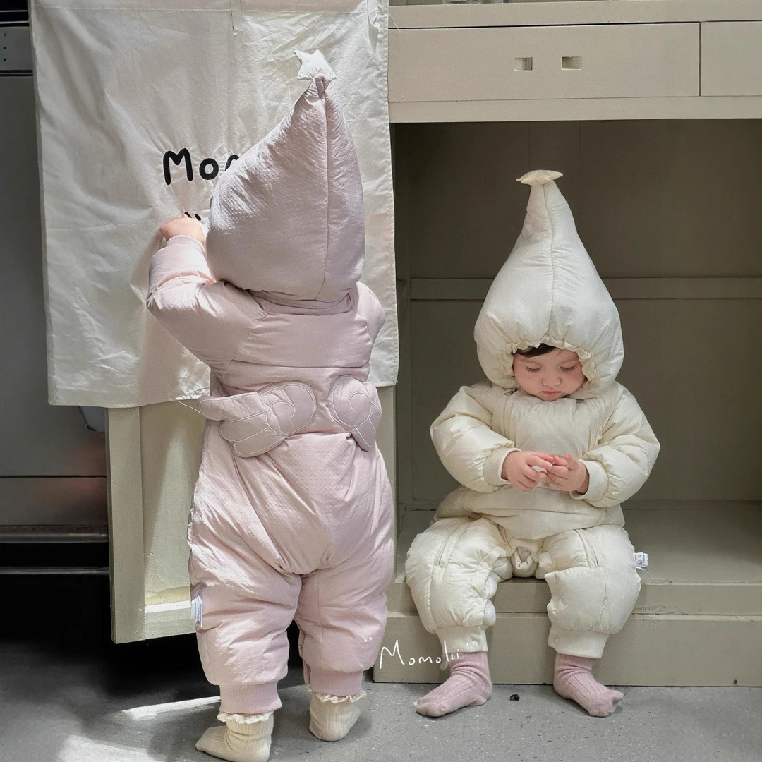 冬季新款女宝宝羽绒连体衣加厚外出服星星帽翅膀双拉链羽绒服2530