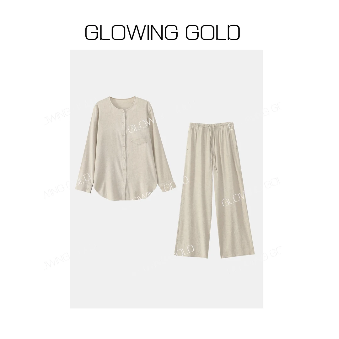 GLOWING GOLD ｜083新款简约亚麻衬衫/休闲裤套装