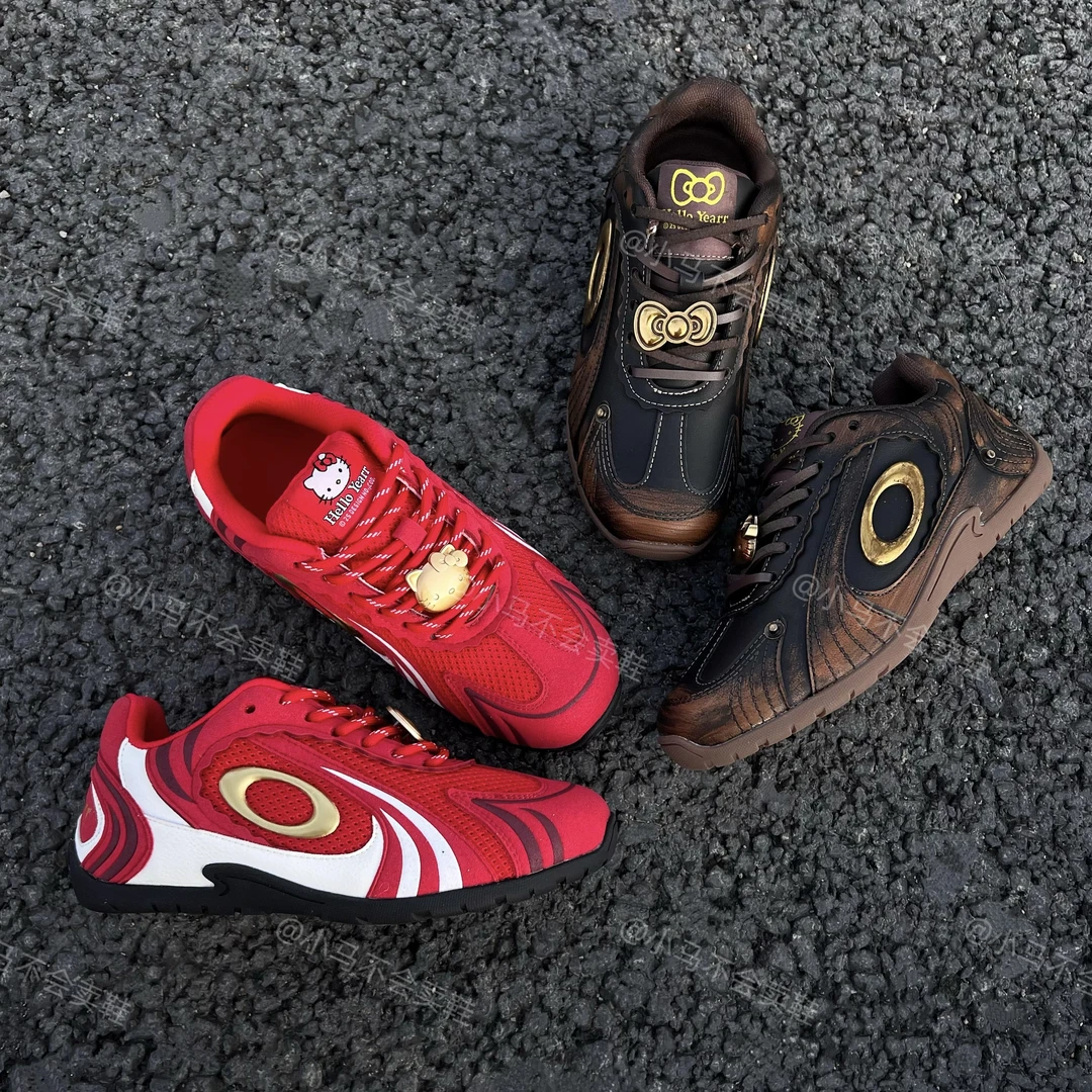 小马家 德训鞋红色你好猫阿甘复古圆头AB款KT凯蒂猫联名薄底女鞋