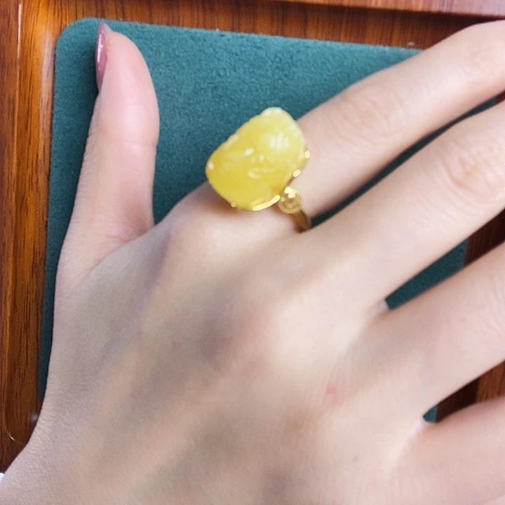 蜜蜡银S925镶嵌戒指戒指