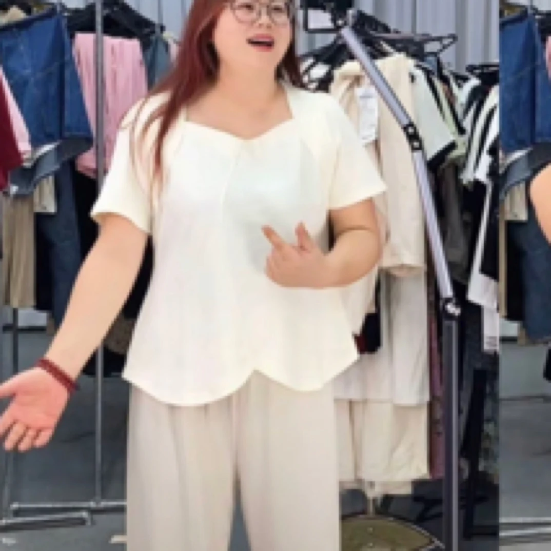 08689大码时尚不规则短袖T恤搭配百搭半身裙女夏季套装