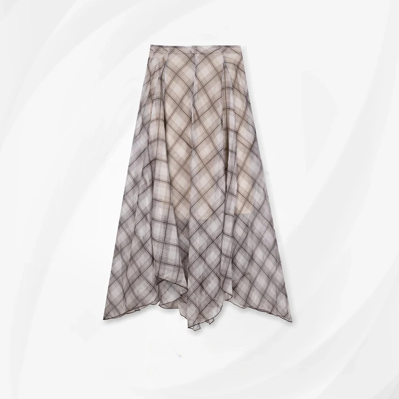 高个子加长版格纹半身裙女春秋新款小众高腰显瘦百搭A字大摆伞裙