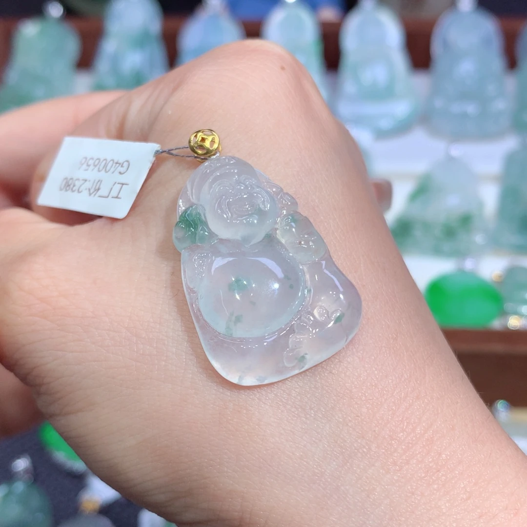 吊坠(不含链)18K金镶嵌翡翠天然缅甸A货翡翠揭阳工财神爷