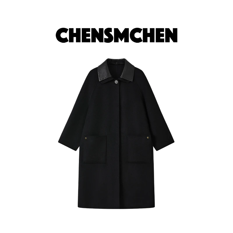 CHENSMCHEN 绵羊毛翻领毛呢外套女简约时尚气质显瘦大衣CSD9786LC