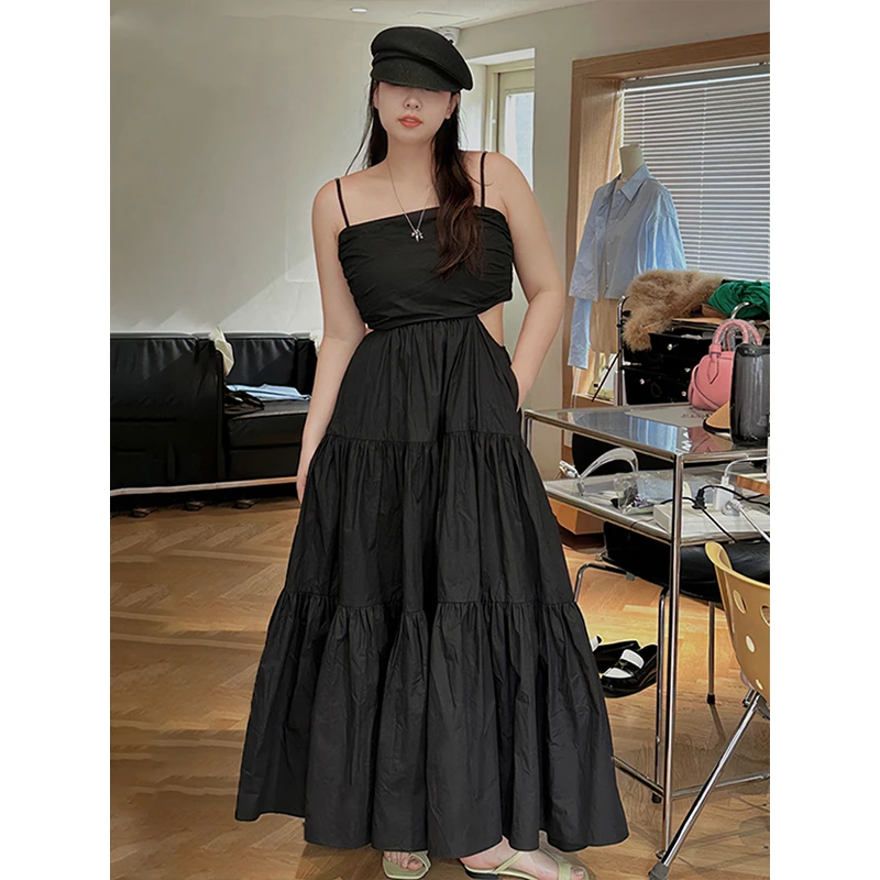 张桶桶QC | 大象韩代【挪威庄园】黑色露背吊带裙连衣裙 AB124