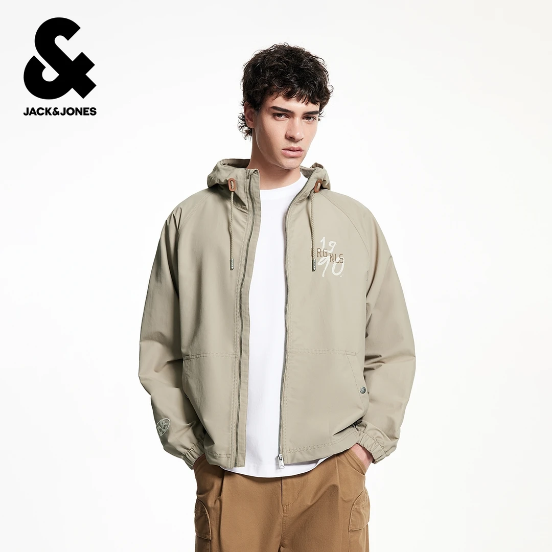 杰克琼斯男装秋季新款男装连帽夹克潮流百搭日常胸前字母拉链外套