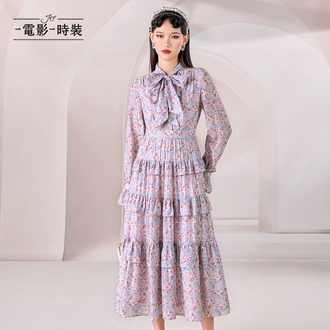 【程钱钱】一电影一时装秋冬法式浪漫碎花长款连衣裙FEEL141551