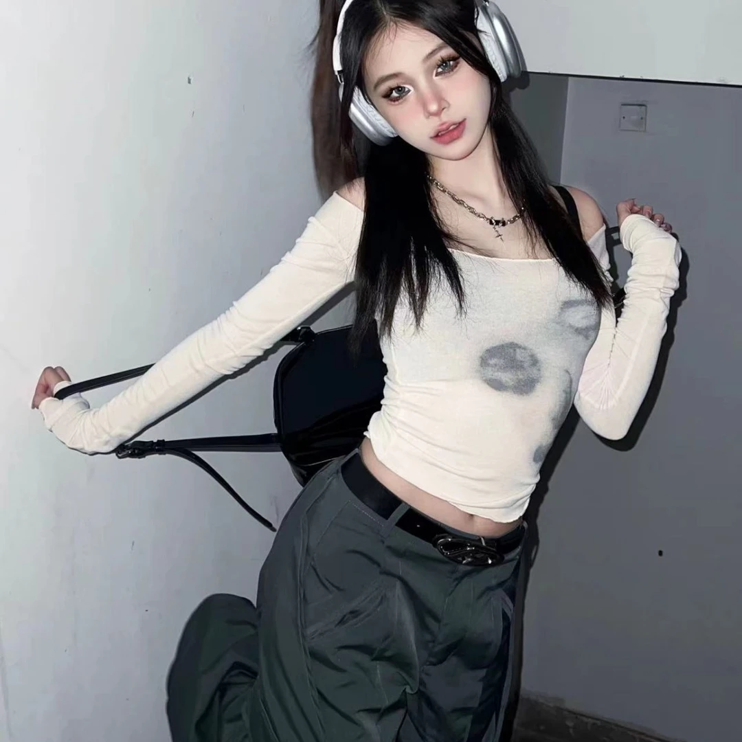 辣妹扎染长袖T恤女装秋季2024新款设计感小众修身显瘦打底衫上衣