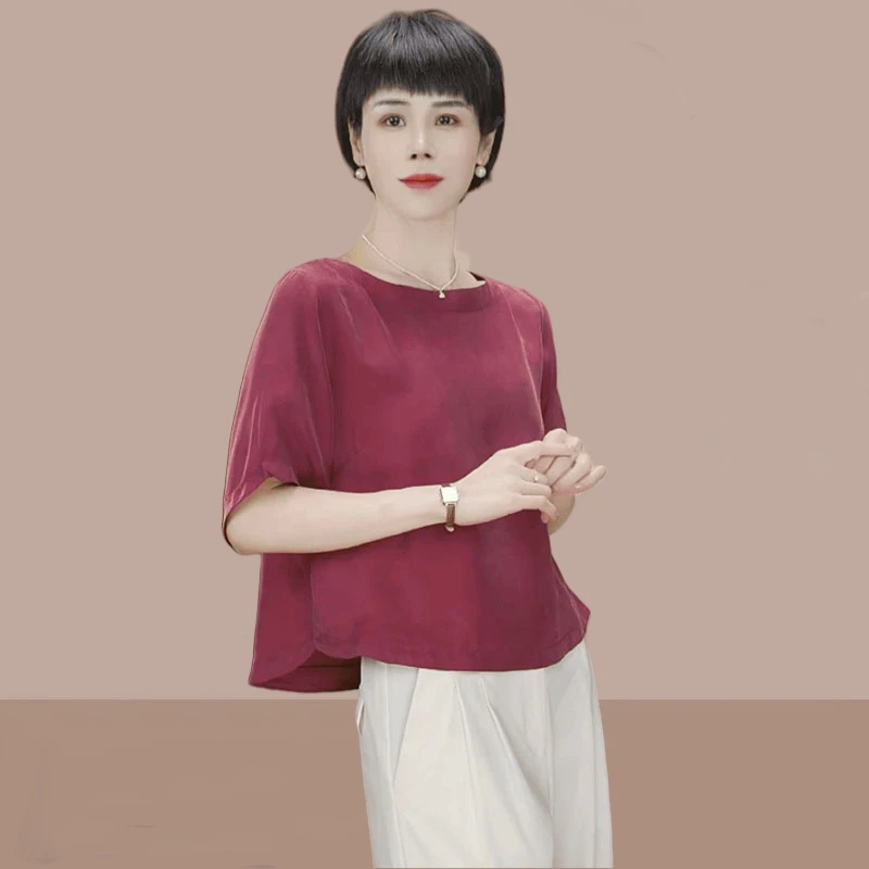 中年妈妈装短袖t恤女装2026年夏季新款宽松显瘦气质圆领小衫上衣