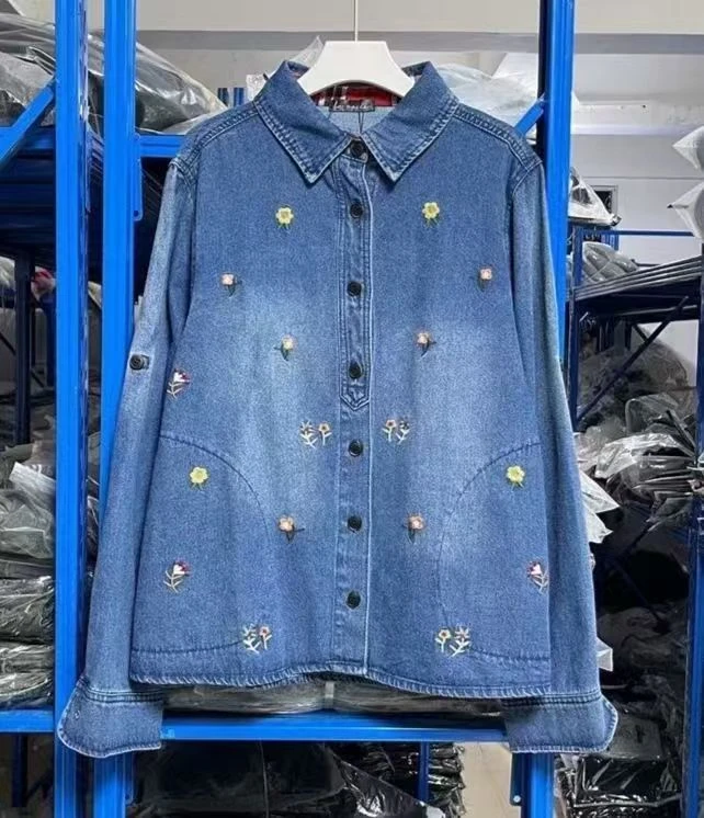 韩国单女款水洗刺绣常规薄款牛仔衫外套长60-66