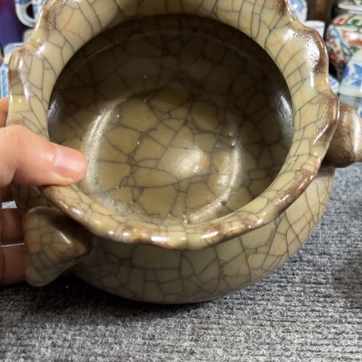 锅***號瓷摆件一个哥釉的小炉子