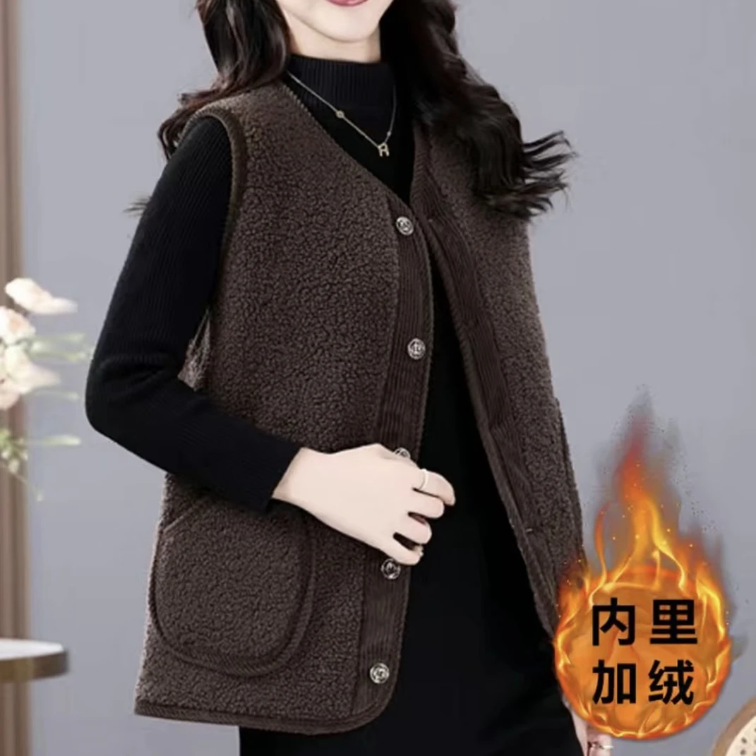 新款颗粒绒冬季背心外套坎肩秋冬羊羔绒保暖女款妈妈洋气马夹时尚