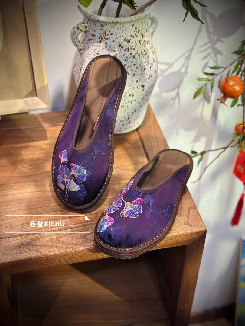 2025春上新（银杏）拖鞋新中式醋酸面料时尚百搭软底透气国潮拖鞋