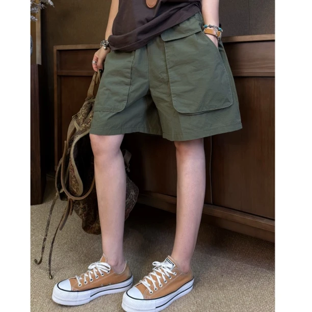 HY1987薄款大口袋短裤百搭宽松夏季韩版休闲设计感潮流ins