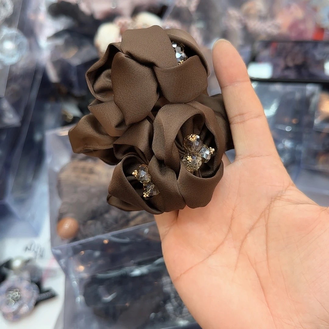 非金属布艺X38咖色水晶发圈2个