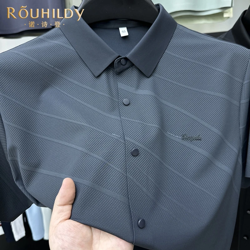 Rouhildy短袖t恤男夏季薄款冰丝翻领半袖上衣中年男士休闲POLO衫