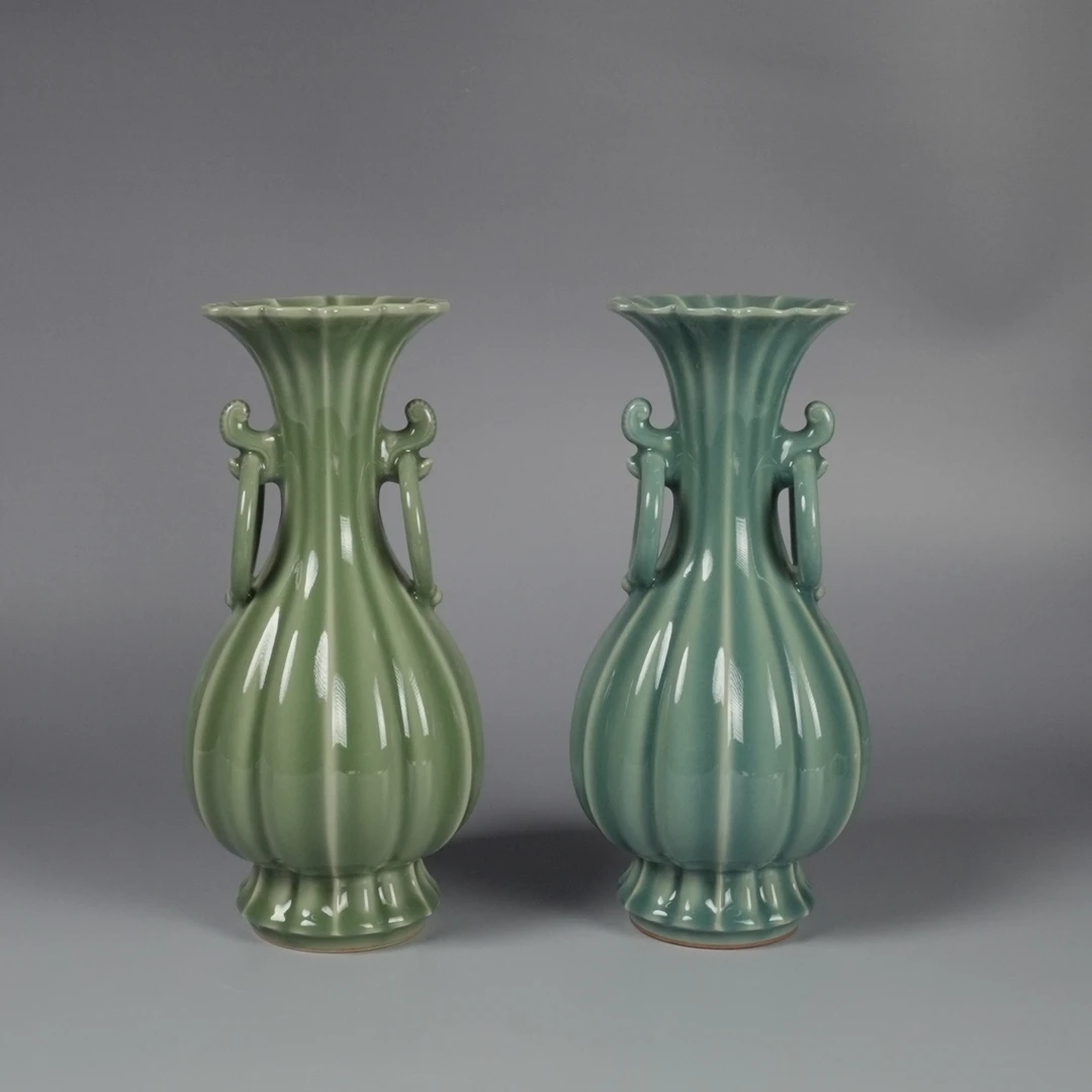 【老王的闲白专属】龙泉窑龚益华青瓷龚家窑柴烧白菜瓶摆件中式花器