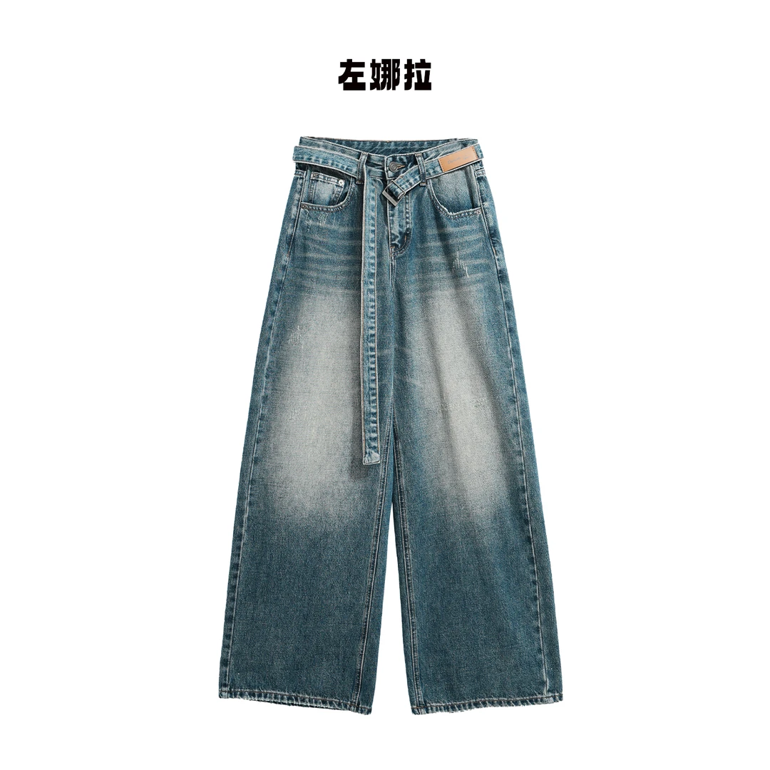 【Z77150】秋季新款宽松中高腰显瘦阔腿牛仔裤