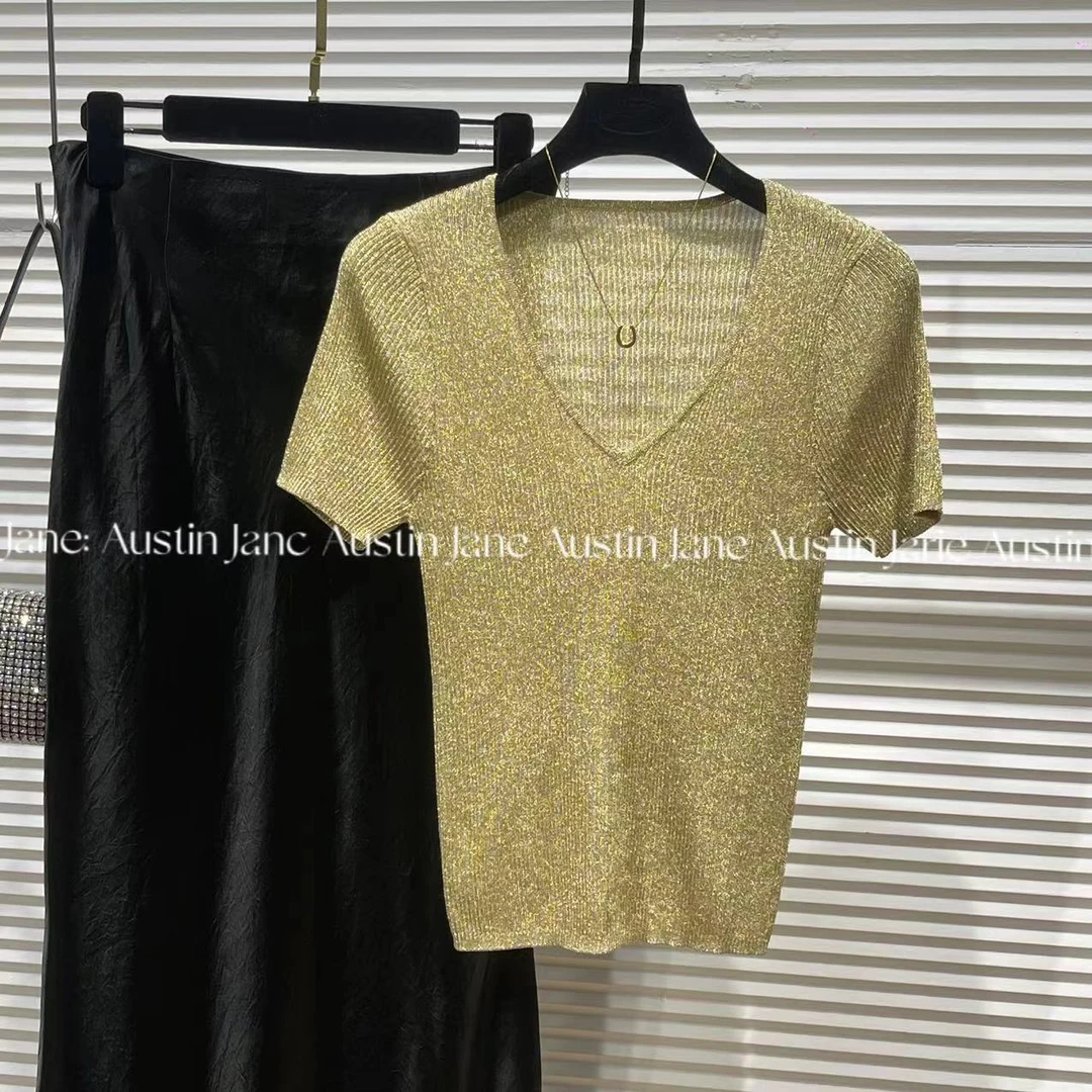 Jane Austin•（鎏金岁月）2025轻奢水晶纱线时尚显瘦塑身长袖气质