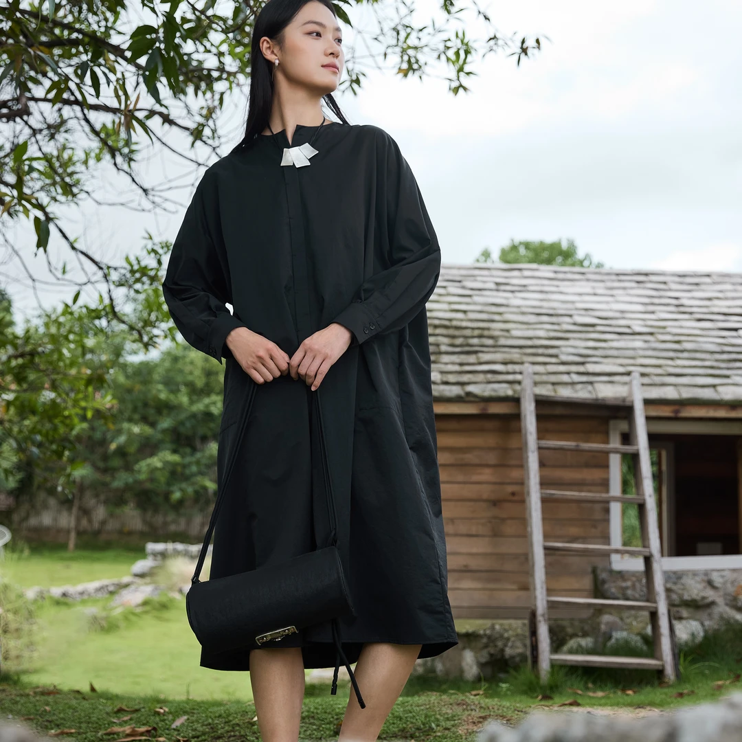 春季长款无领定制廓形风衣外套女