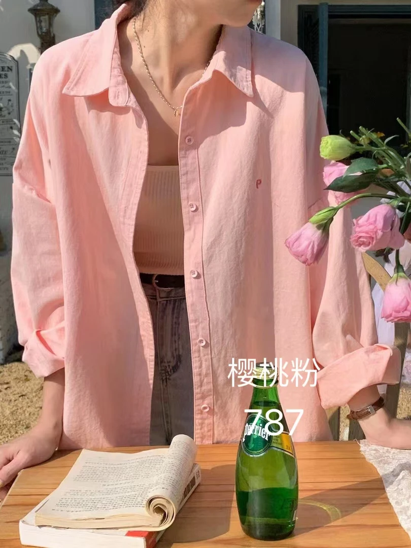 P春秋季女装宽松休闲简约百搭衬衣秋翻领衬衫新款衬衫时尚外套