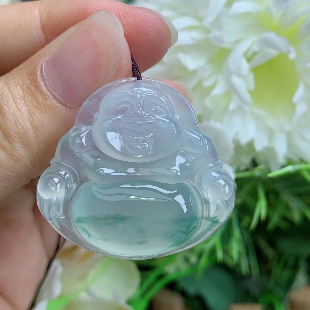 缅甸天然翡翠A货玉石高冰起光飘花精品佛公吊坠钟尺寸30/32.7/6.1