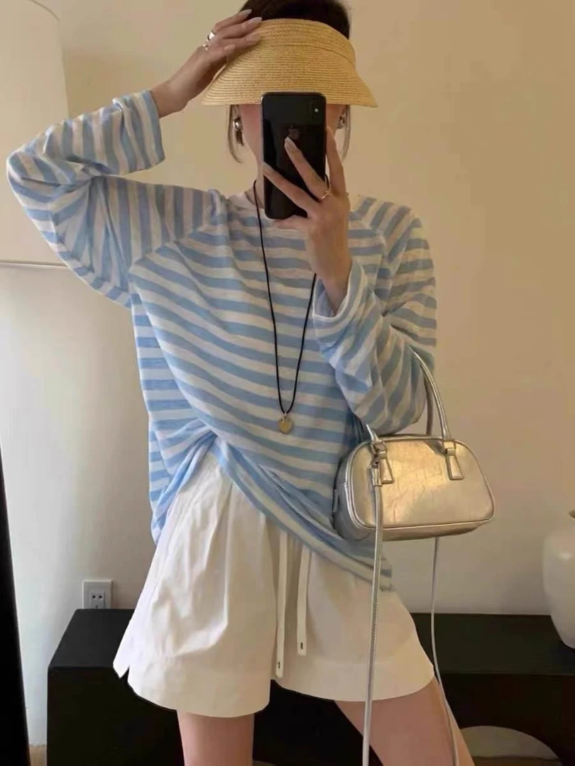 云朵触感！糯叽叽慵懒条纹T恤打底 通勤百搭 亲肤透气Y5174