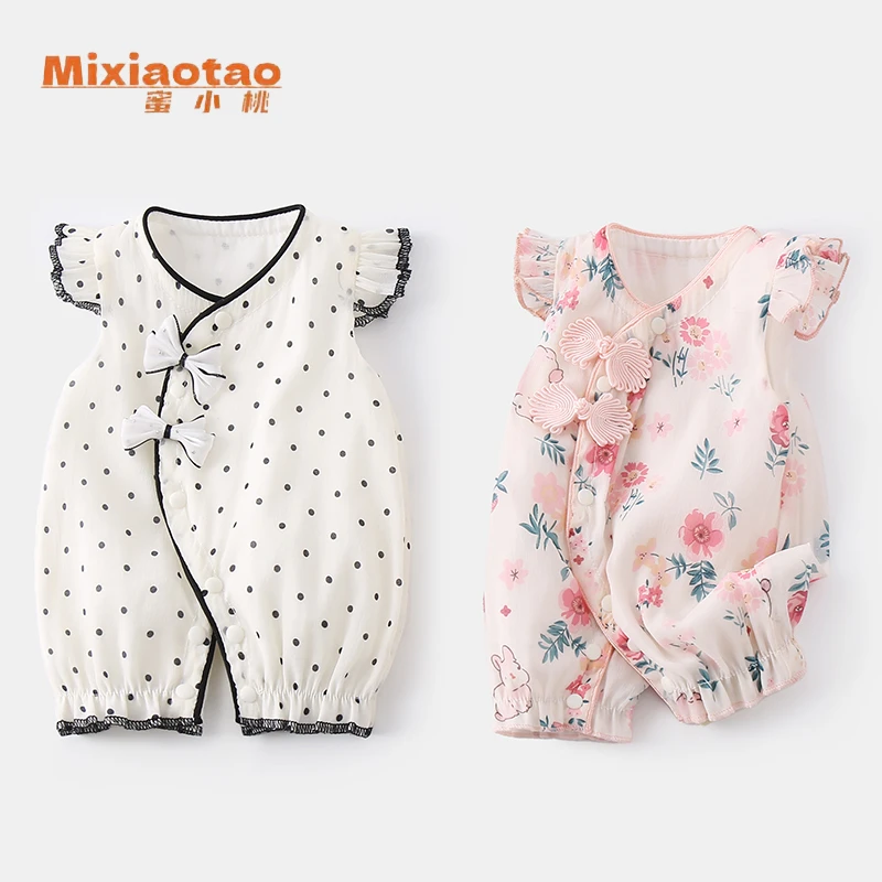 夏款鲜花点点无袖闭档哈衣连体衣外出服哈衣宝宝婴儿儿童衣服可爱