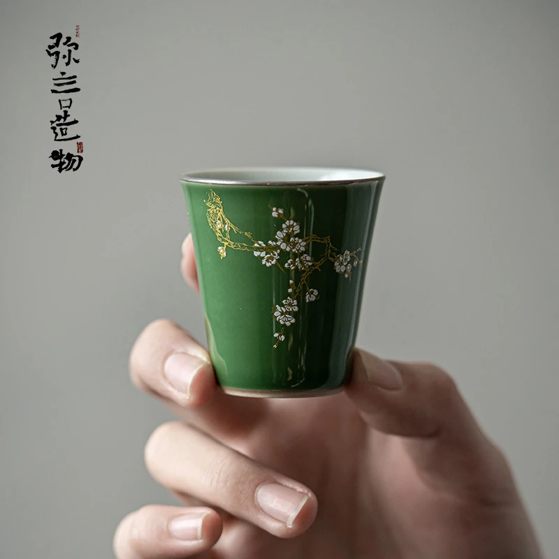 弥言松花绿品茗杯纯手工主人杯单个茶杯复古小茶杯功夫茶具套装