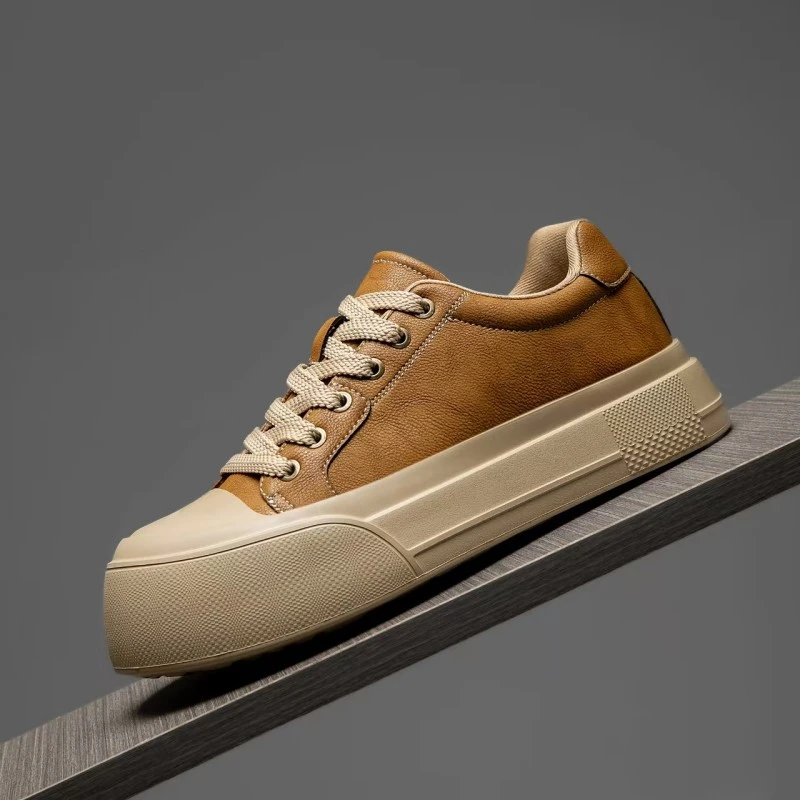 【大牌设计款轻软弹】抗冲击耐磨减震低帮增高头层牛皮板鞋男鞋潮流