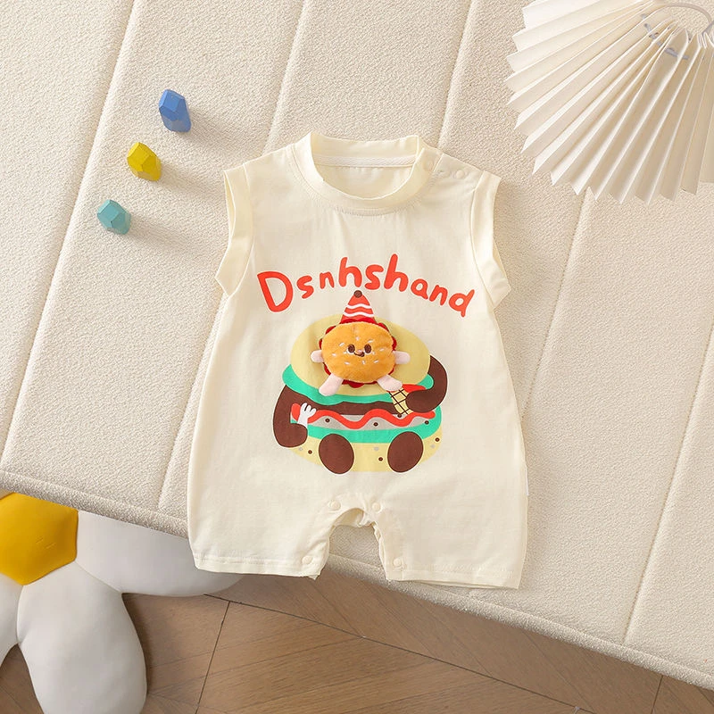 婴幼儿夏季薄款纯棉卡通可爱连体衣男女宝宝哈衣拍照简约吸汗透气