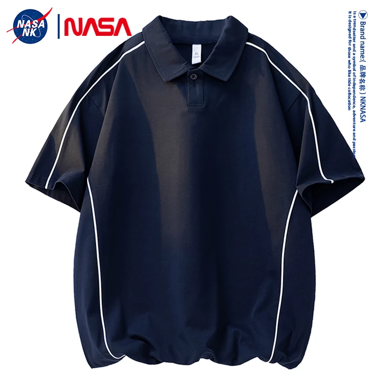 NASA联名夏季翻领短袖t恤男生薄款拼接宽松半袖设计感休闲polo衫