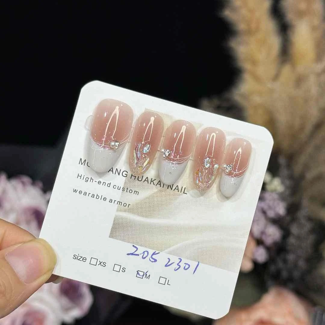 【星河灿烂】气质爆闪温精灵白法式2052301 十片纯手工穿戴甲